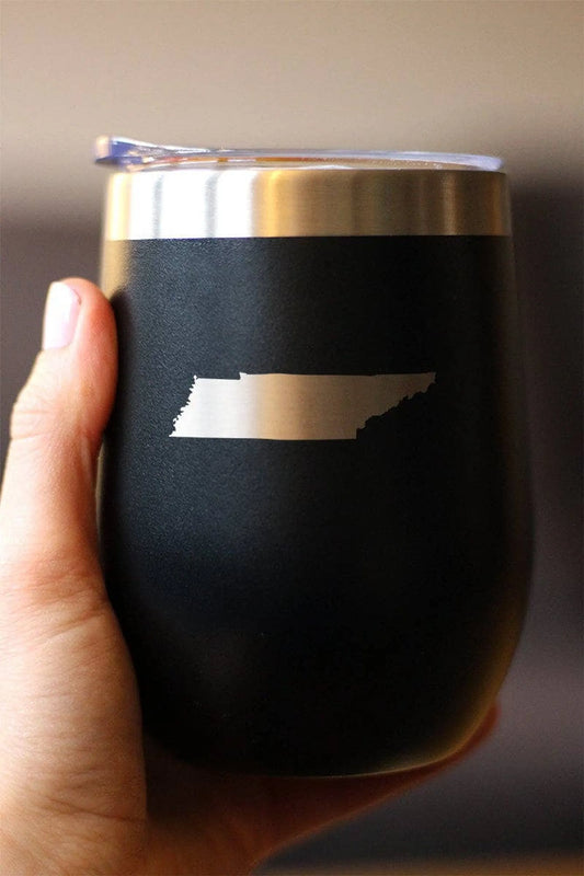 Tennessee Outline Insulated Wine Tumbler – 12oz Stainless Steel Cup with Lid | Gifts for Tennesseans, Wine Lovers, Coffee & Cocktail Travel Mug