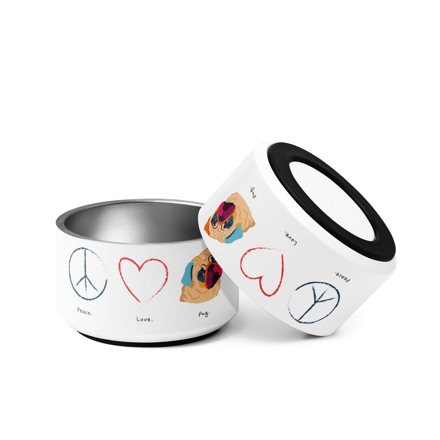 Stainless Steel Pet bowl Peace Love Pug