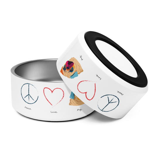 Stainless Steel Pet bowl Peace Love Pug