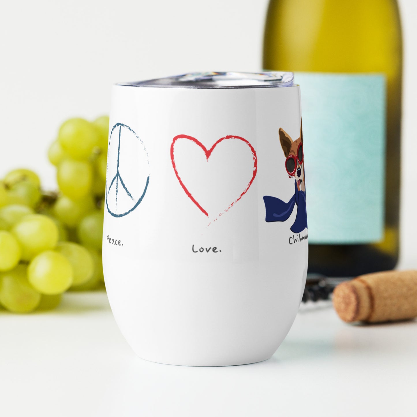 Wine tumbler peace love chihuahua